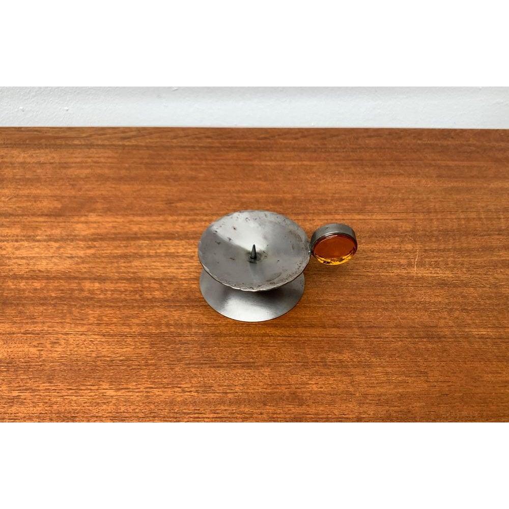 Scandinavian Brutalist Metal and Glass Candleholder by Gunnar Ander, 1960s For Sale 3