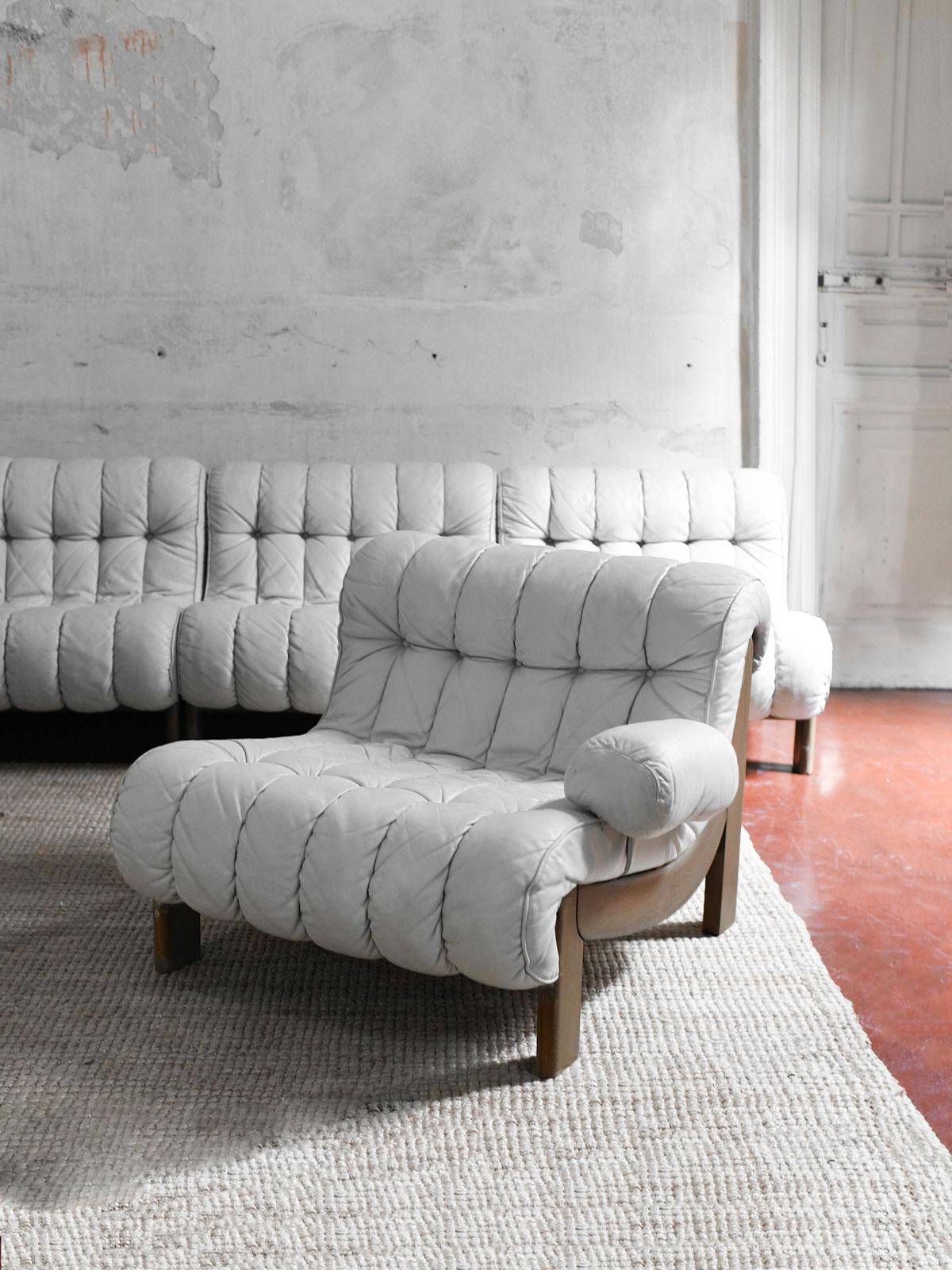 Leather Scandinavian brutalist modular sofa, 1970s For Sale