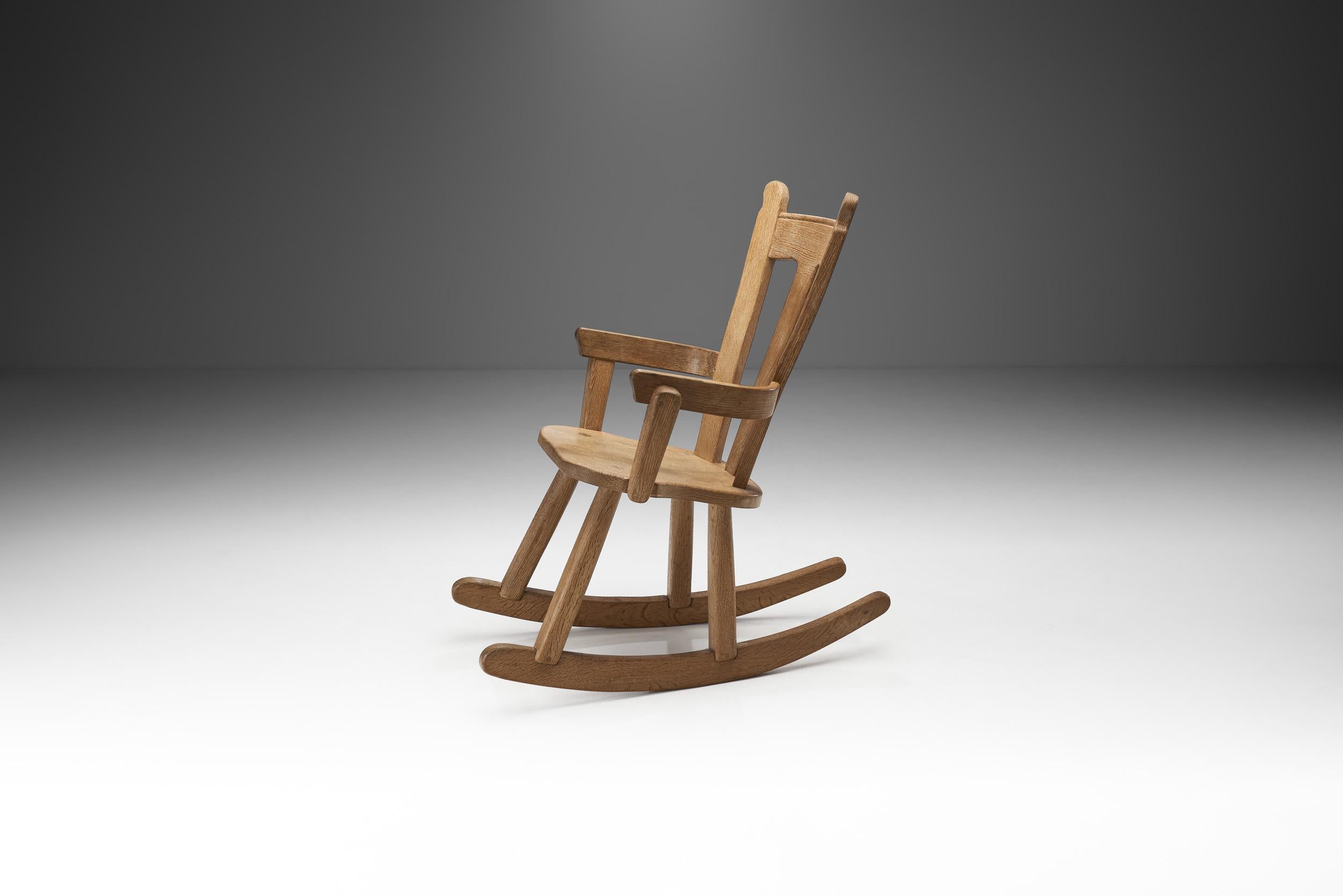 Scandinavian Modern Scandinavian Brutalist Oak rocking Chair, Scandinavia 1970s  For Sale