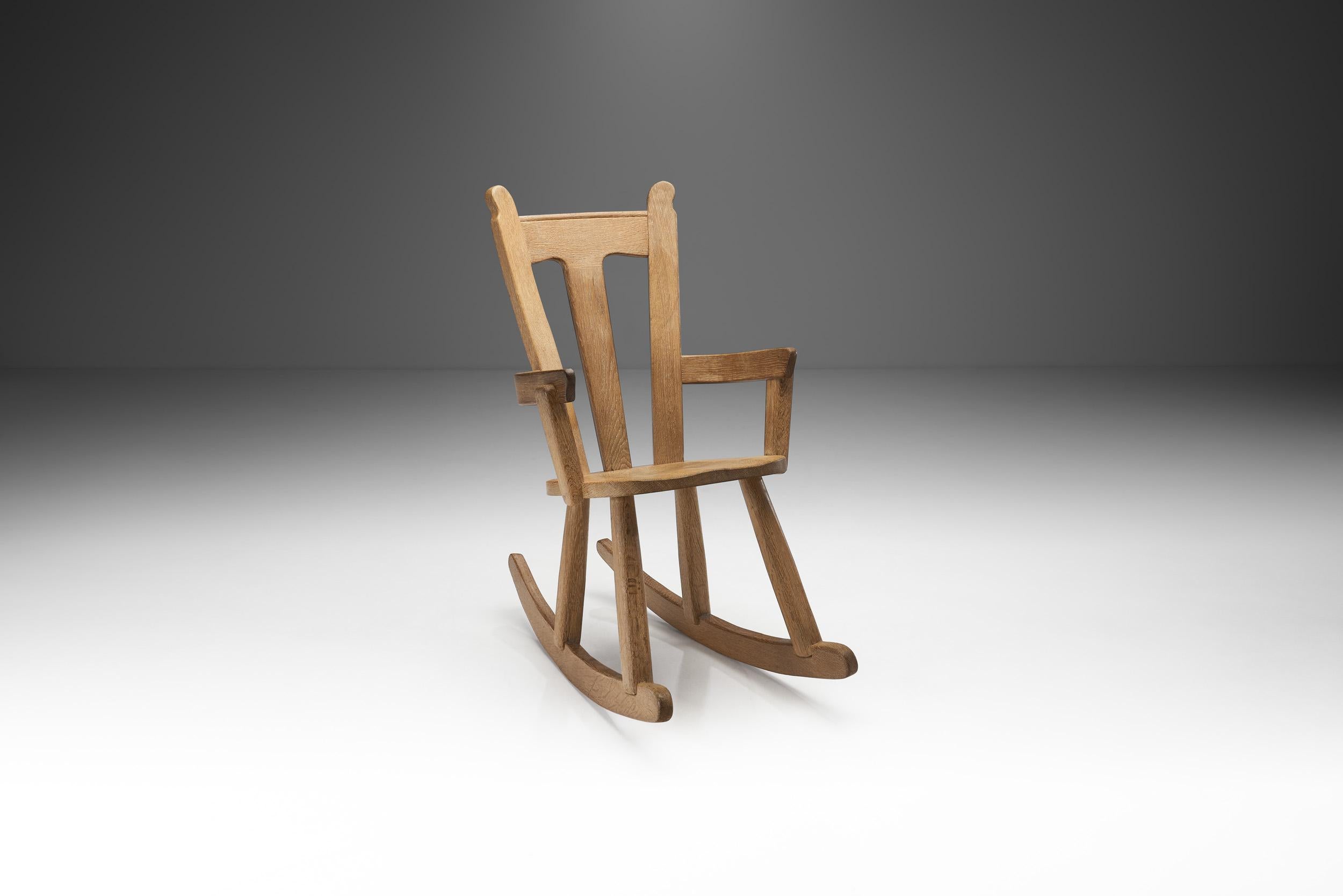 Late 20th Century Scandinavian Brutalist Oak rocking Chair, Scandinavia 1970s  For Sale