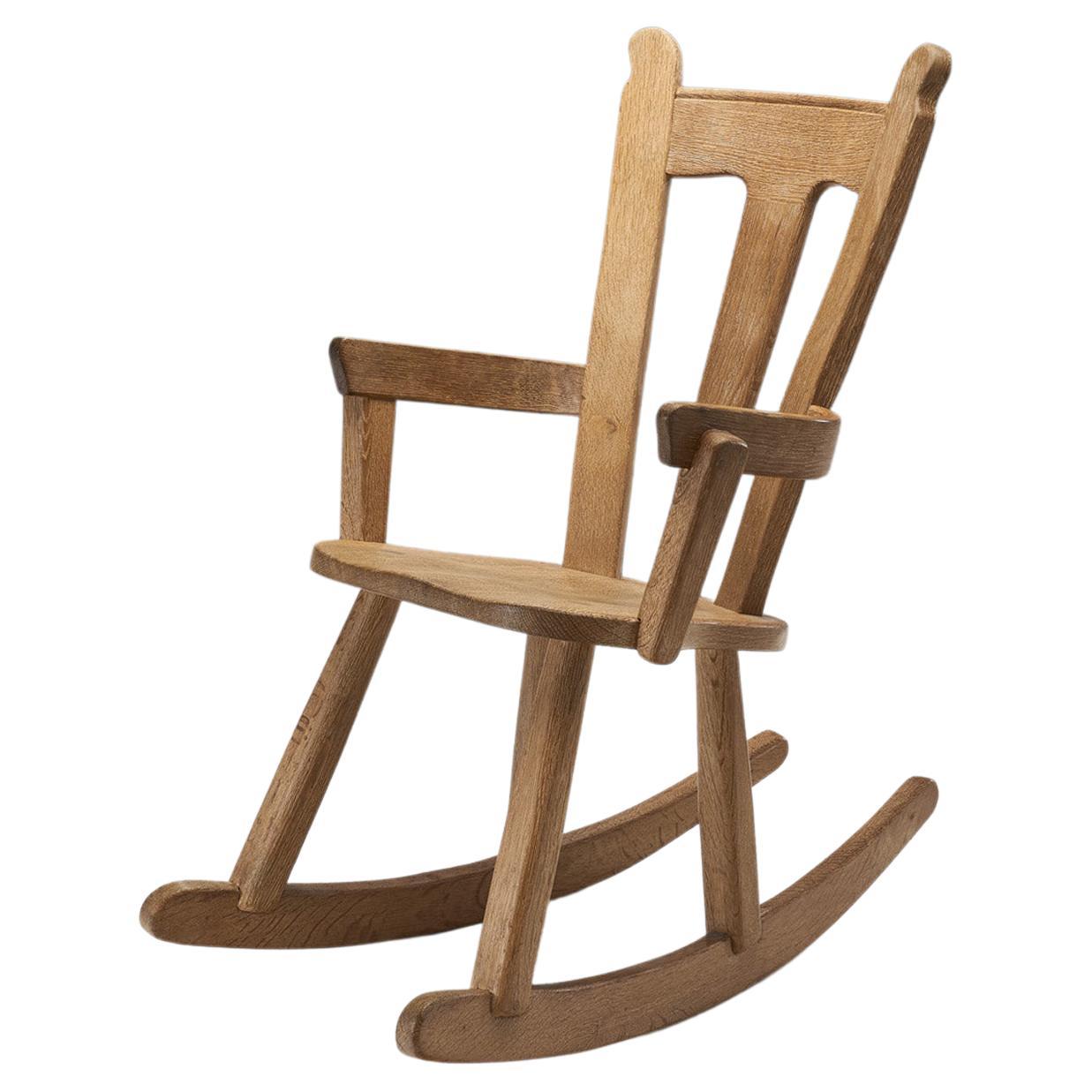 Scandinavian Brutalist Oak rocking Chair, Scandinavia 1970s  For Sale