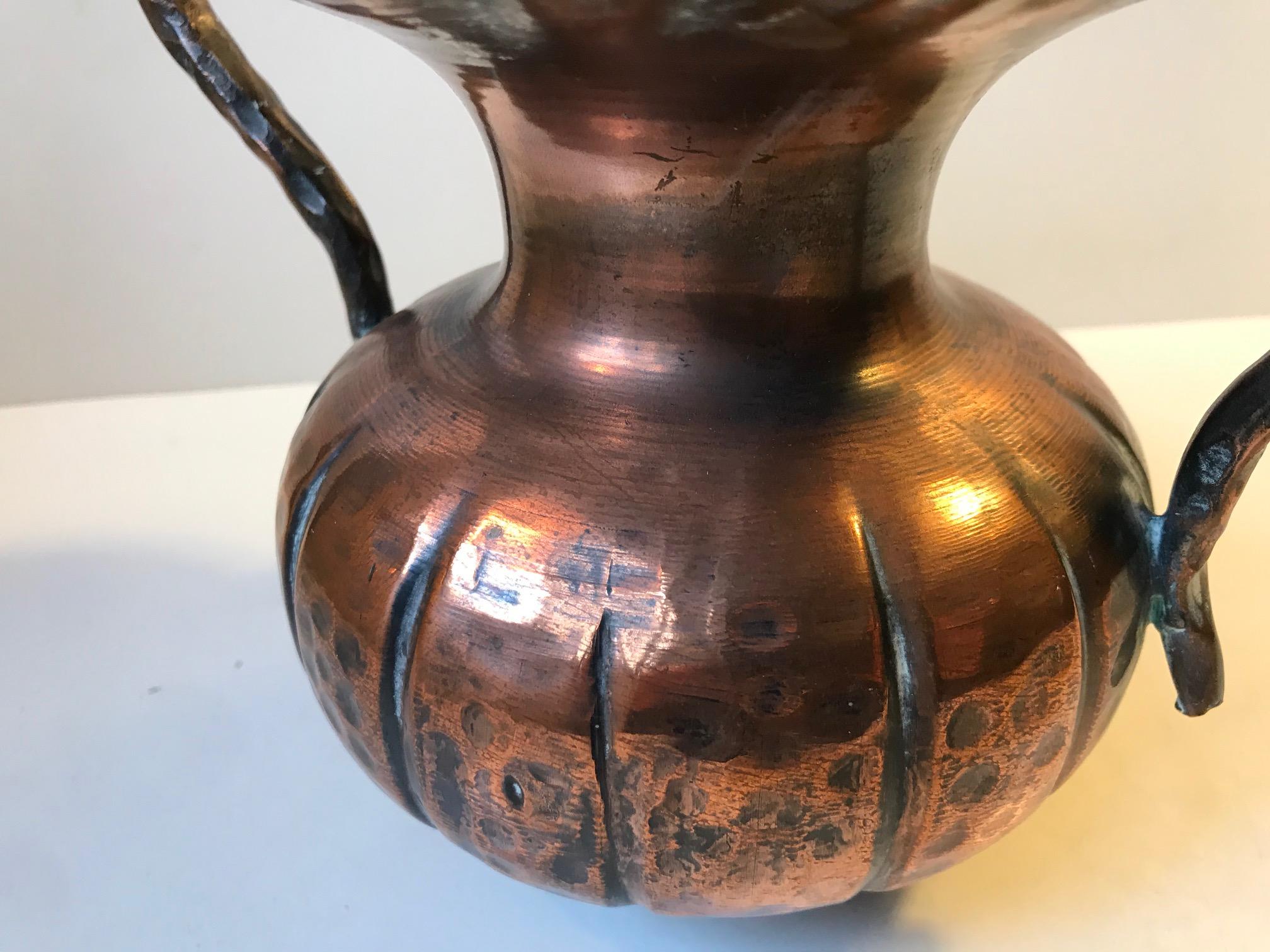 Late 20th Century Scandinavian Brutalist Vase in Hand-Embossed Copper, 1970s For Sale