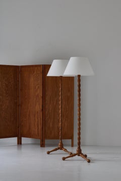 Scandinavian Cabinetmaker Floor Lamps in Turned Oakwood, 1950s