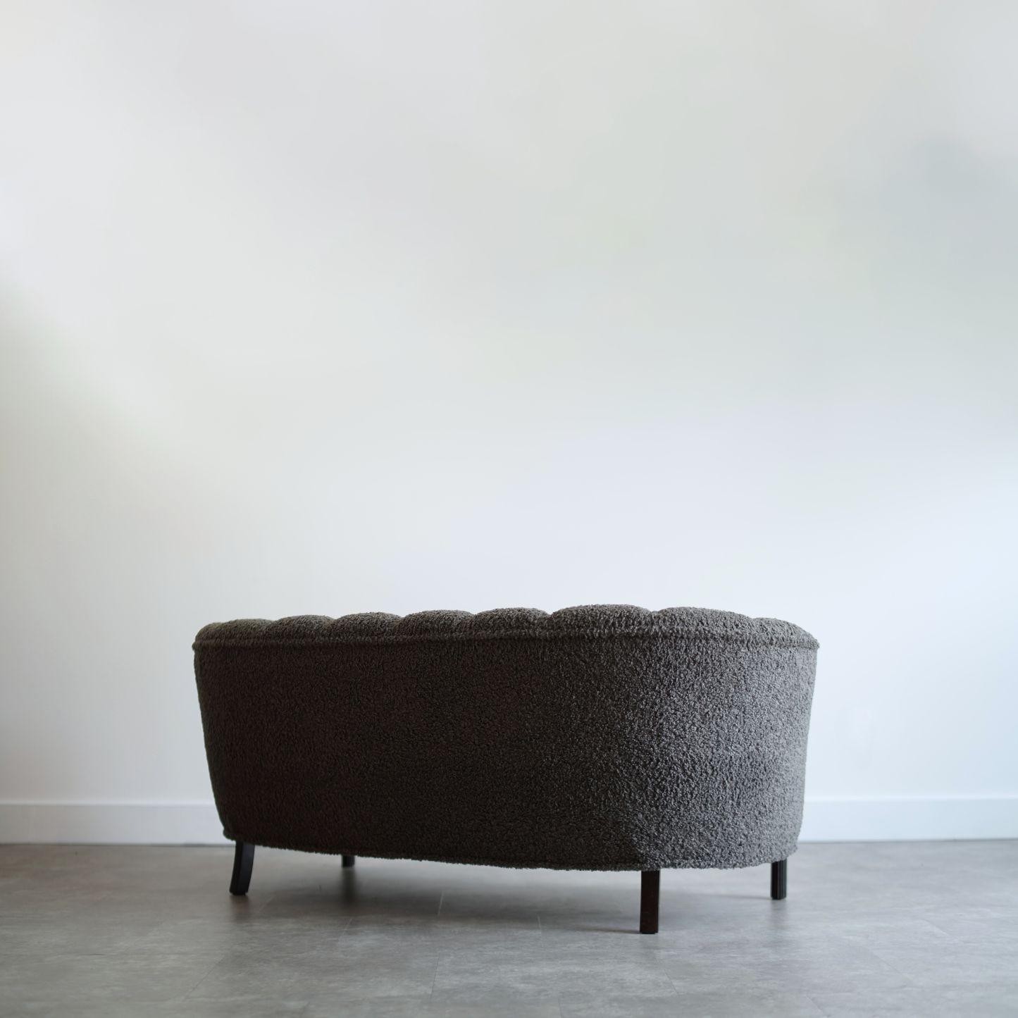 Scandinavian Modern Scandinavian Cabinetmaker Loveseat in Charcoal Bouclé, Sweden, C. 1940s For Sale