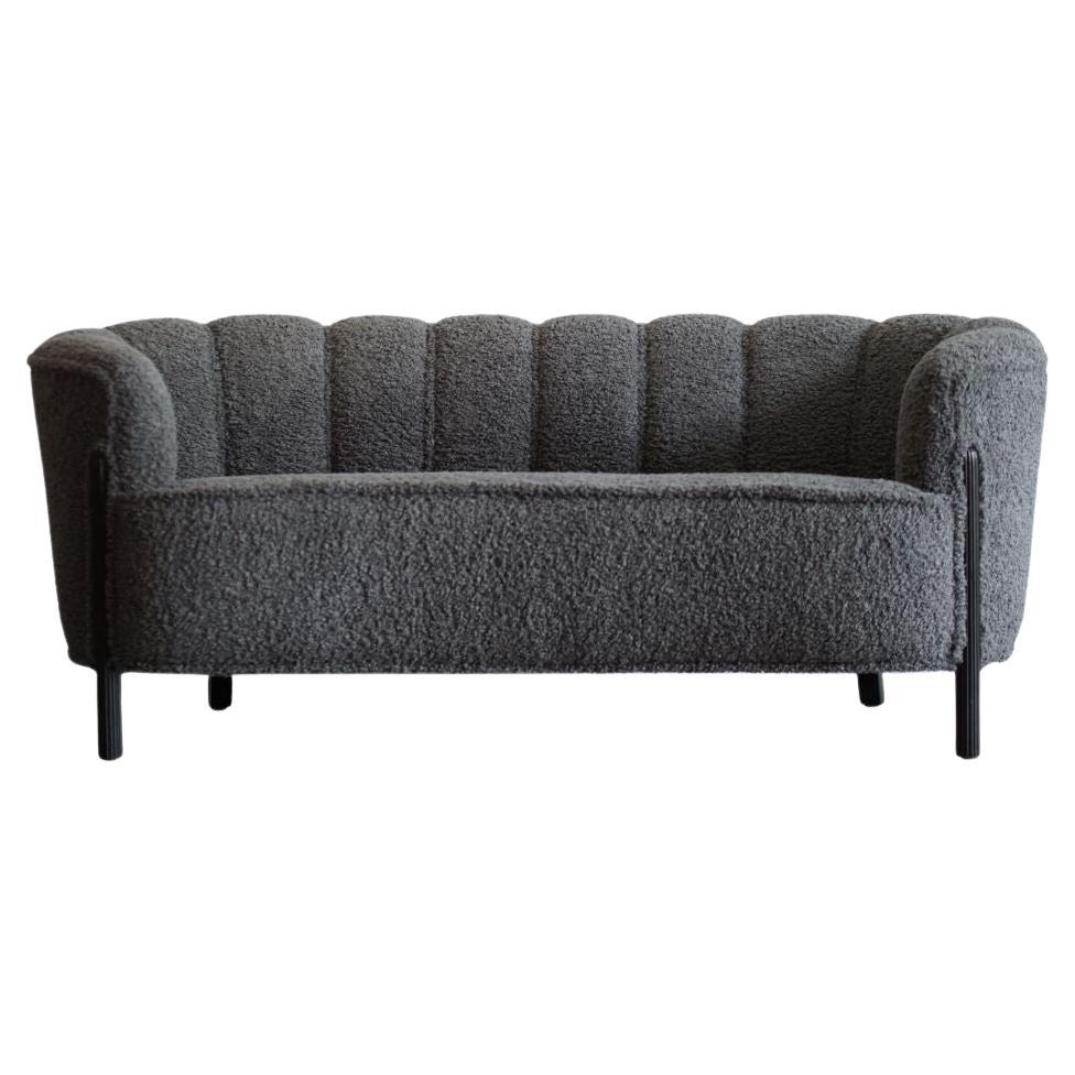 Scandinavian Cabinetmaker Loveseat in Charcoal Bouclé, Sweden, C. 1940s For Sale