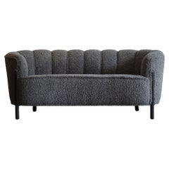 Scandinavian Cabinetmaker Loveseat in Charcoal Bouclé, Sweden, C. 1940s