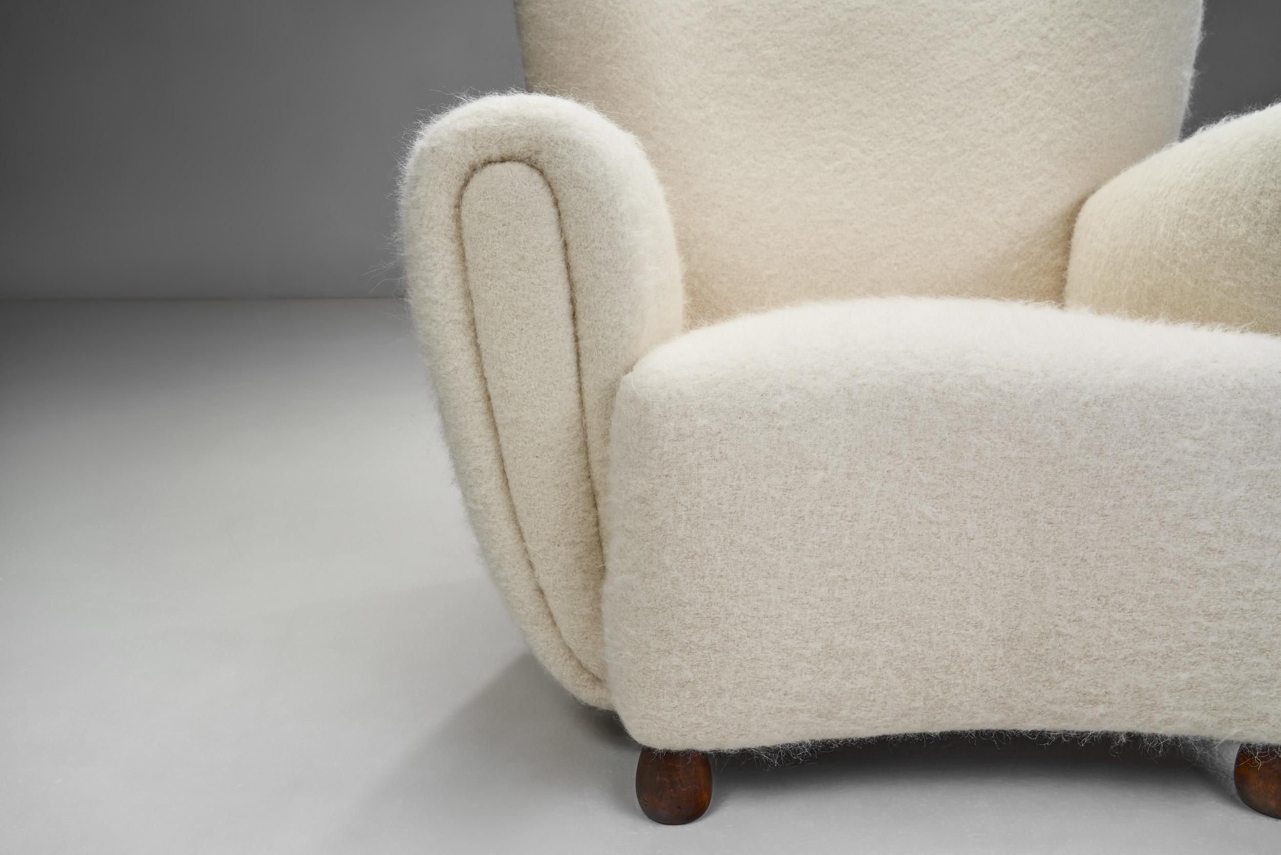 Wool Scandinavian Cabinetmaker Upholstered Armchair, Scandinavia 1940s