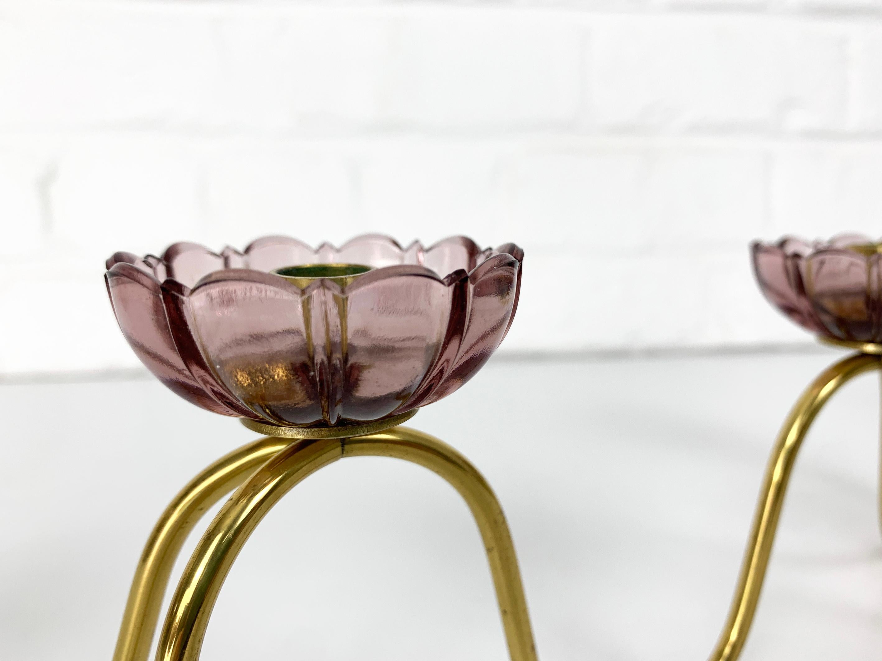 20th Century Scandinavian Candelabra in Brass & Glass, Gunnar Ander Ystad Metal Sweden 50-60s For Sale
