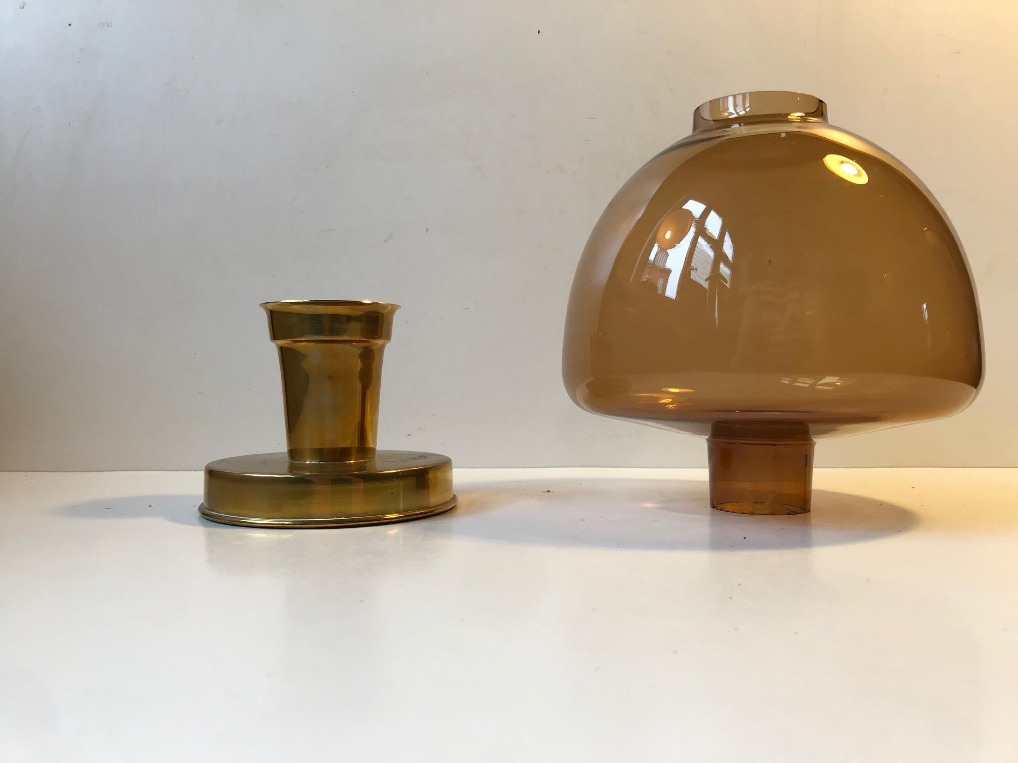 Scandinavian Modern Scandinavian Candle Lamp in Brass and Smoke Glass, 1960s