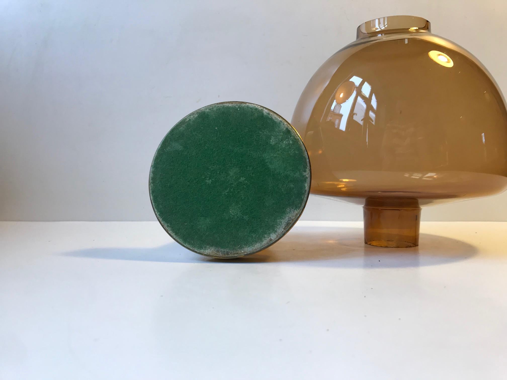 Scandinavian Candle Lamp in Brass and Smoke Glass, 1960s In Good Condition In Esbjerg, DK