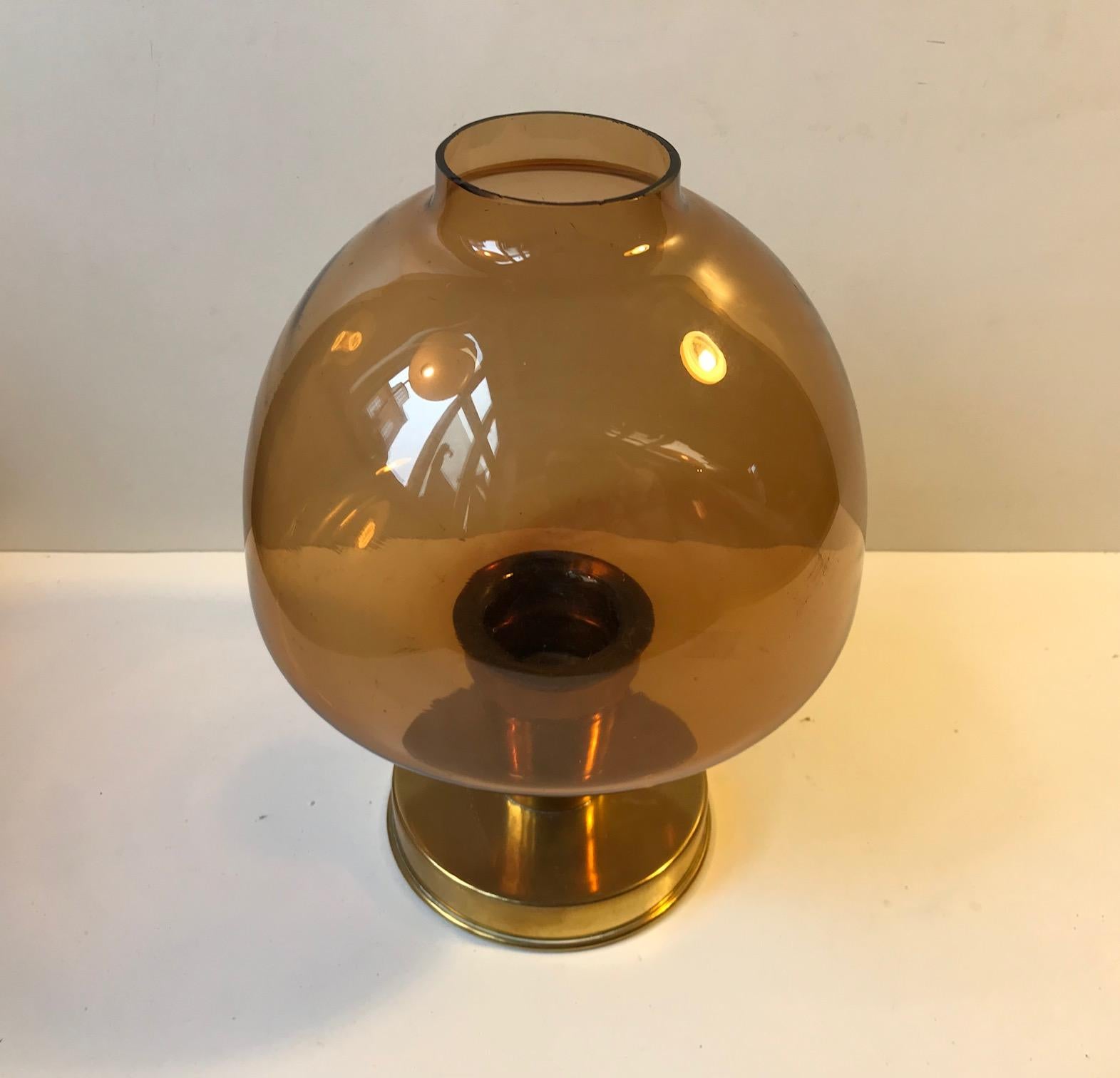 Mid-20th Century Scandinavian Candle Lamp in Brass and Smoke Glass, 1960s