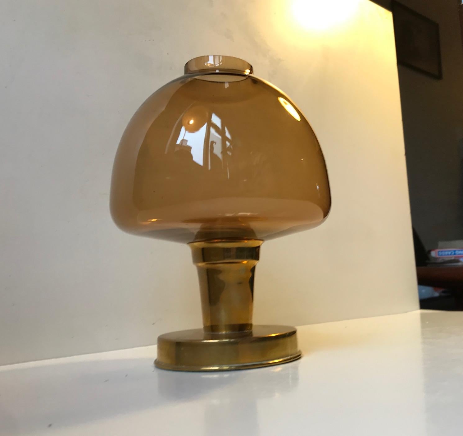 Scandinavian Candle Lamp in Brass and Smoke Glass, 1960s 1