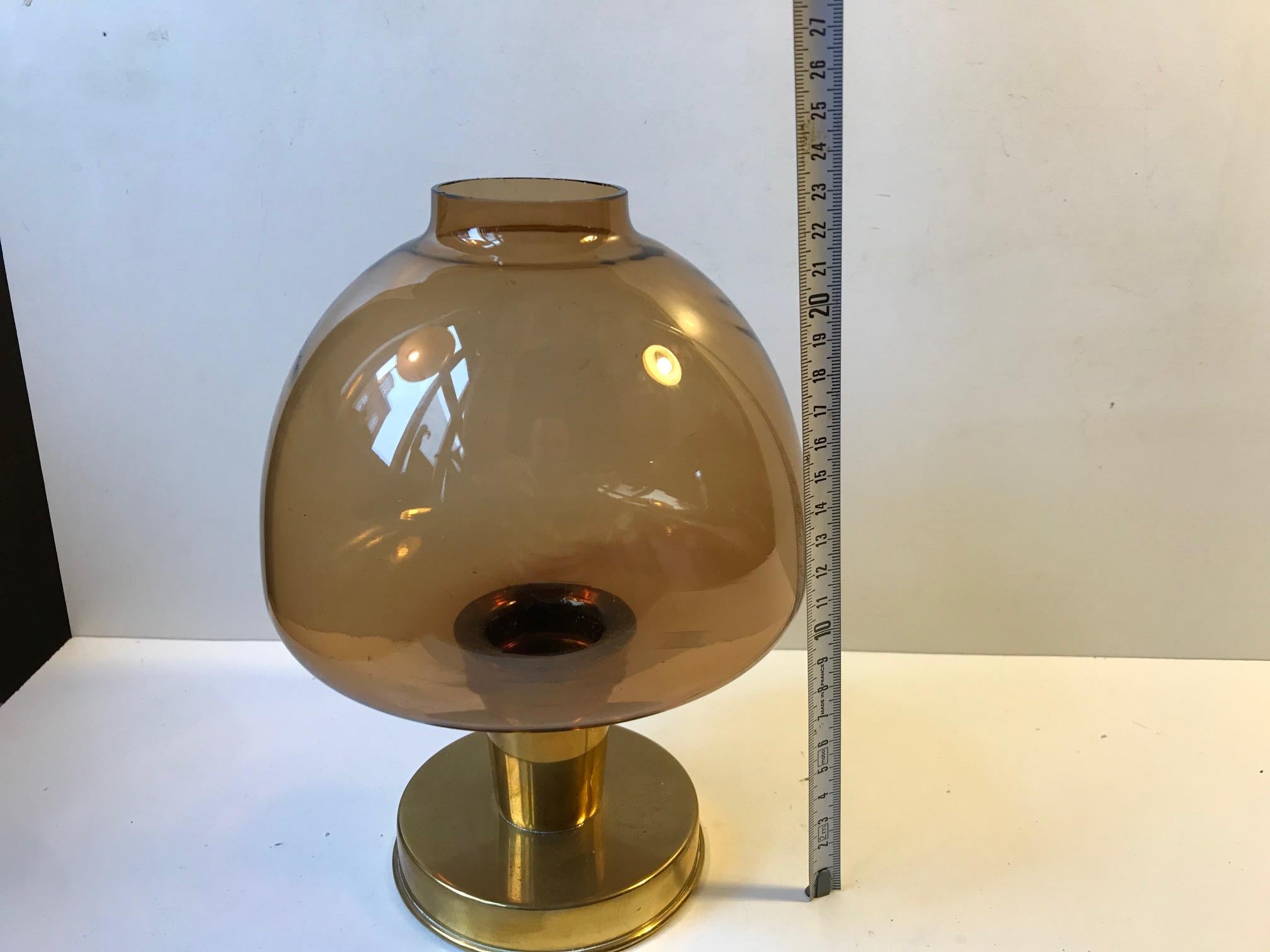 Scandinavian Candle Lamp in Brass and Smoke Glass, 1960s 3