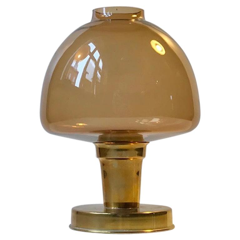 Scandinavian Candle Lamp in Brass and Smoke Glass, 1960s