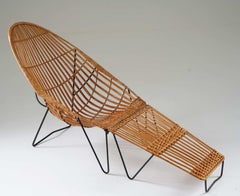 Scandinavian Cane and Metal Lounge Chair, 1950s