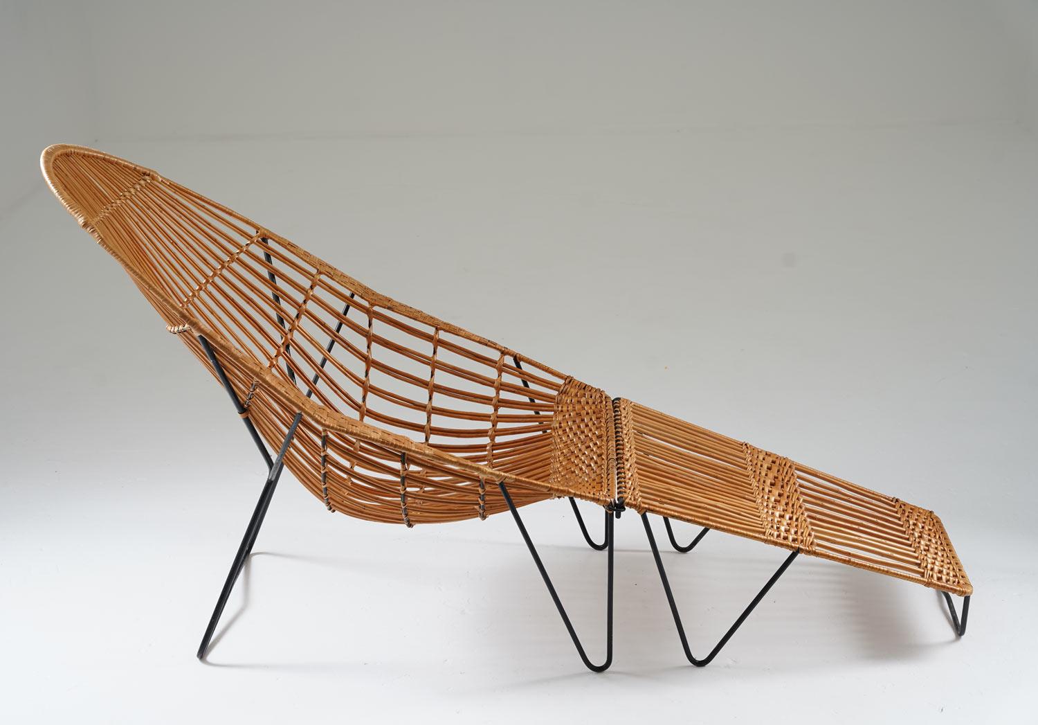 Unknown Scandinavian Cane and Metal Lounge Chair, 1950s For Sale