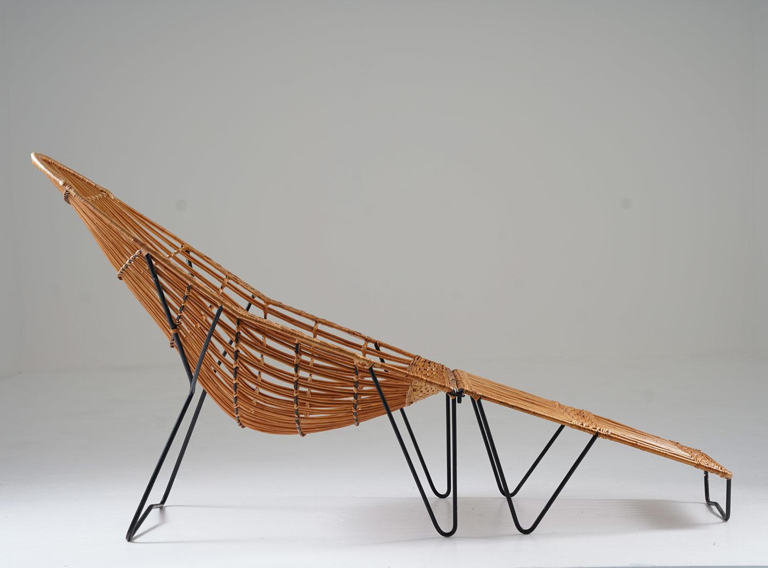 20th Century Scandinavian Cane and Metal Lounge Chair, 1950s For Sale