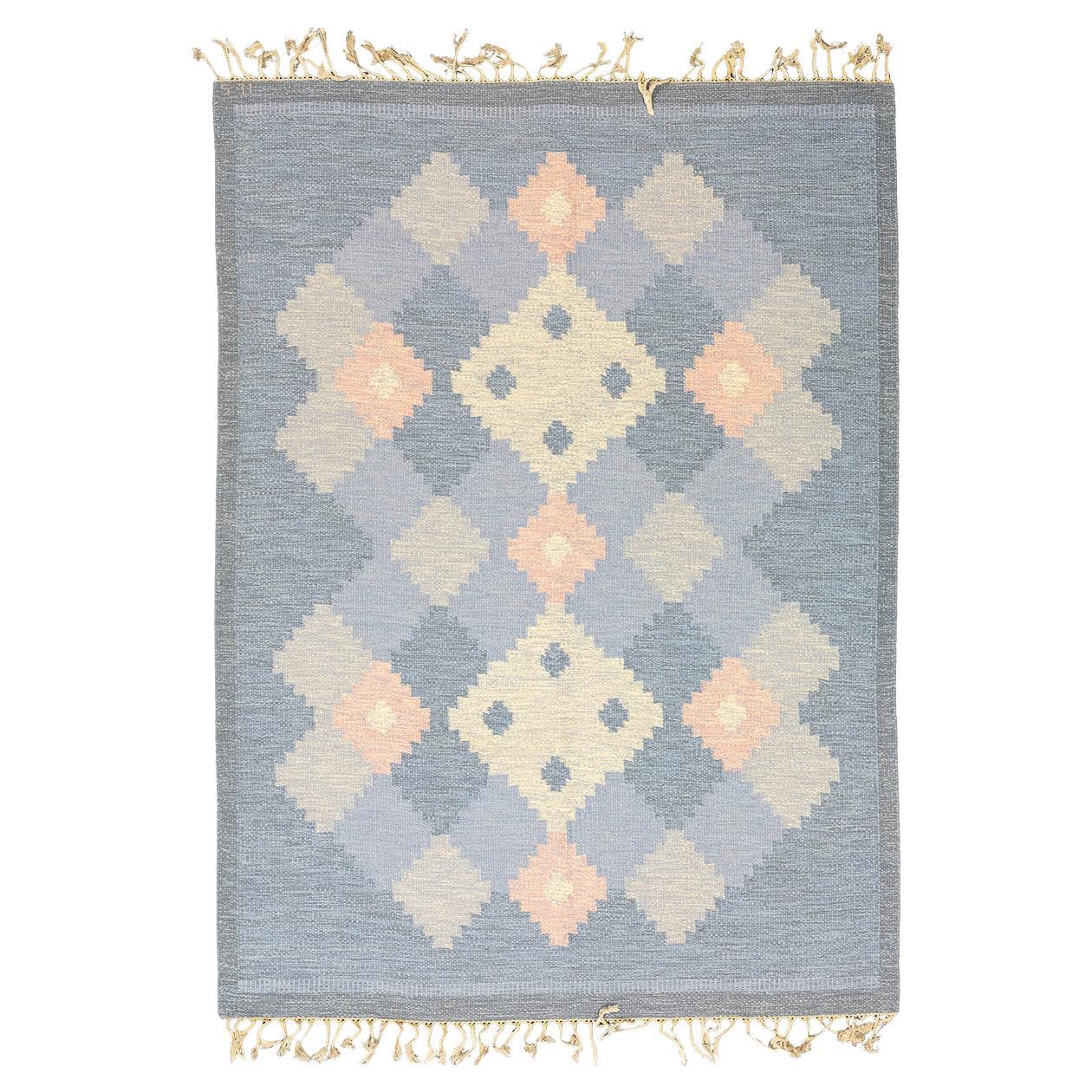 Scandinavian Carpet Rollakan Swedish Abstract Design Soft Color Palette For Sale
