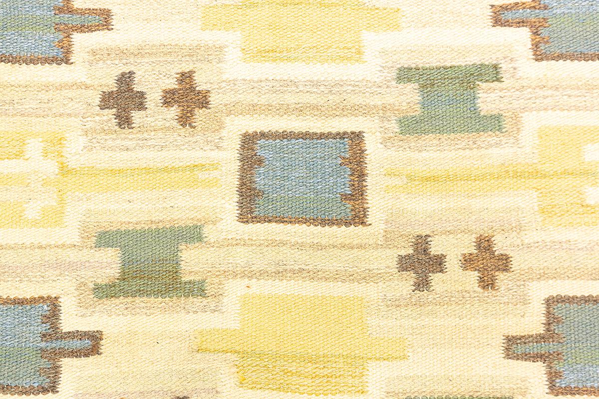 Wool Scandinavian Carpet Rollakan Swedish Cross Motif Design