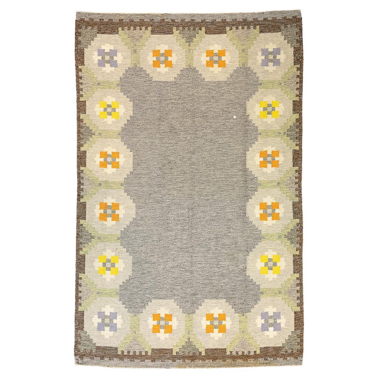 Scandinavian Rug Geometric Design Gray Field For Sale