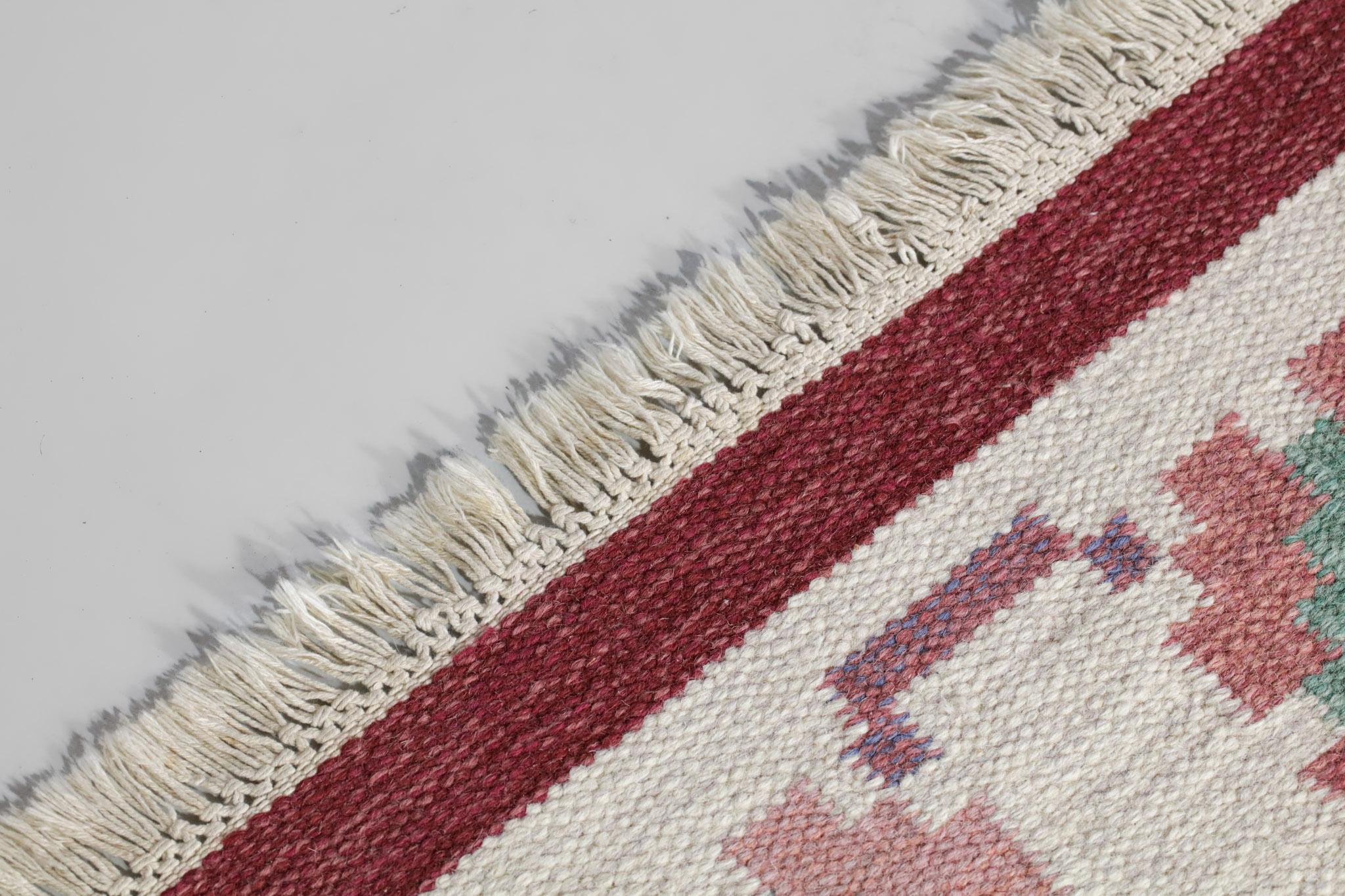 Mid-20th Century Scandinavian Carpet Woven Rug Pink Rollakan Rolakan Carpet Swedish, G120 For Sale