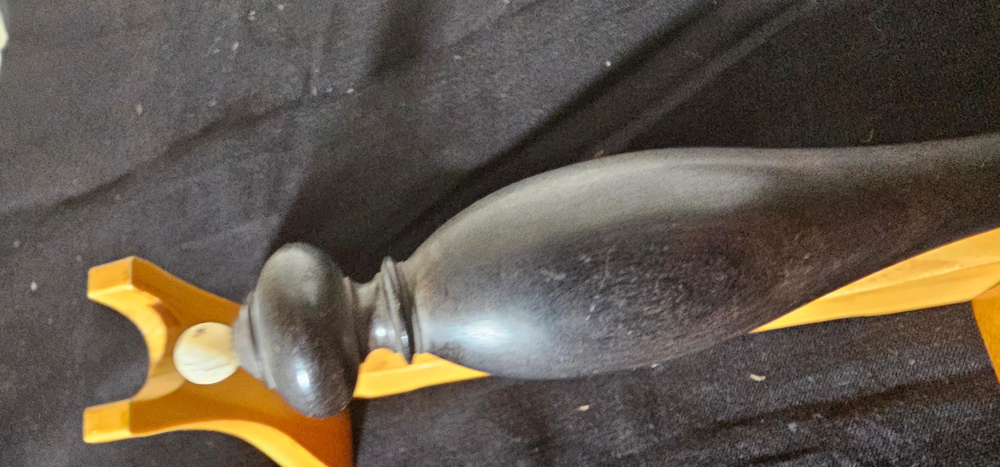 A beautiful Caviar ladel in Ebony and Mother of pearl with brass binding. Mid 19th century , Scandinavian in origin. Expertly created with exceptional brass binding to the lip and rear support. Ex Swedish collection . Mid 19th century