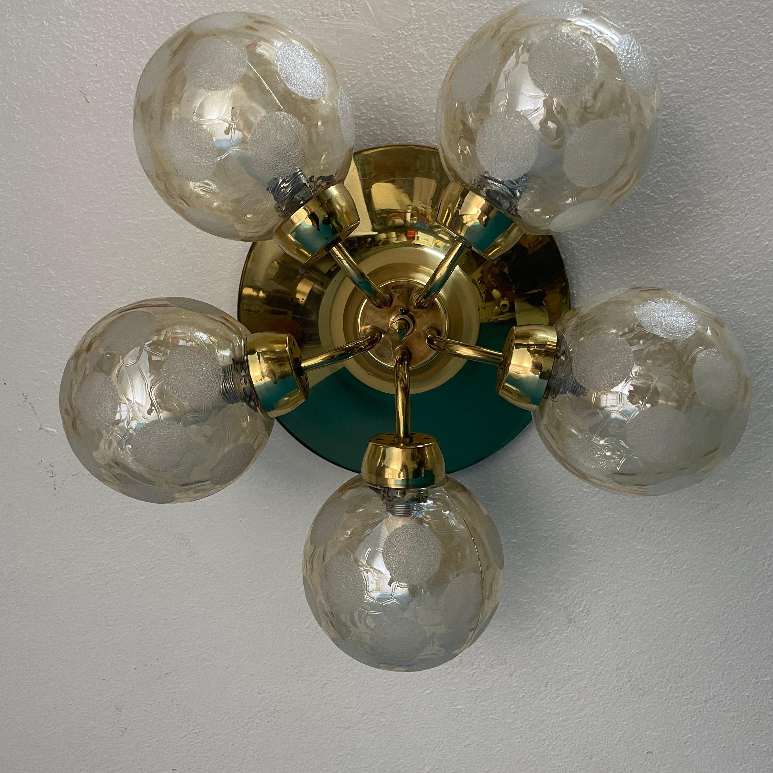 Scandinavian Ceiling Lamp, Brass and Blown Glass. Made in Finland 6