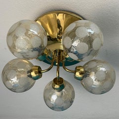 Scandinavian Ceiling Lamp, Brass and Blown Glass. Made in Finland
