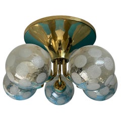 Scandinavian Ceiling Lamp, Brass and Blown Glass. Made in Finland
