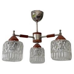 Lámpara de techo escandinava de teca, acero cromado y cristal, Suecia, años 50