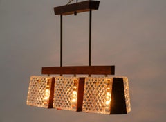 Scandinavian Ceiling Lamp Made in Teak, Crystal Glass and Brass, 1960s, 1960s