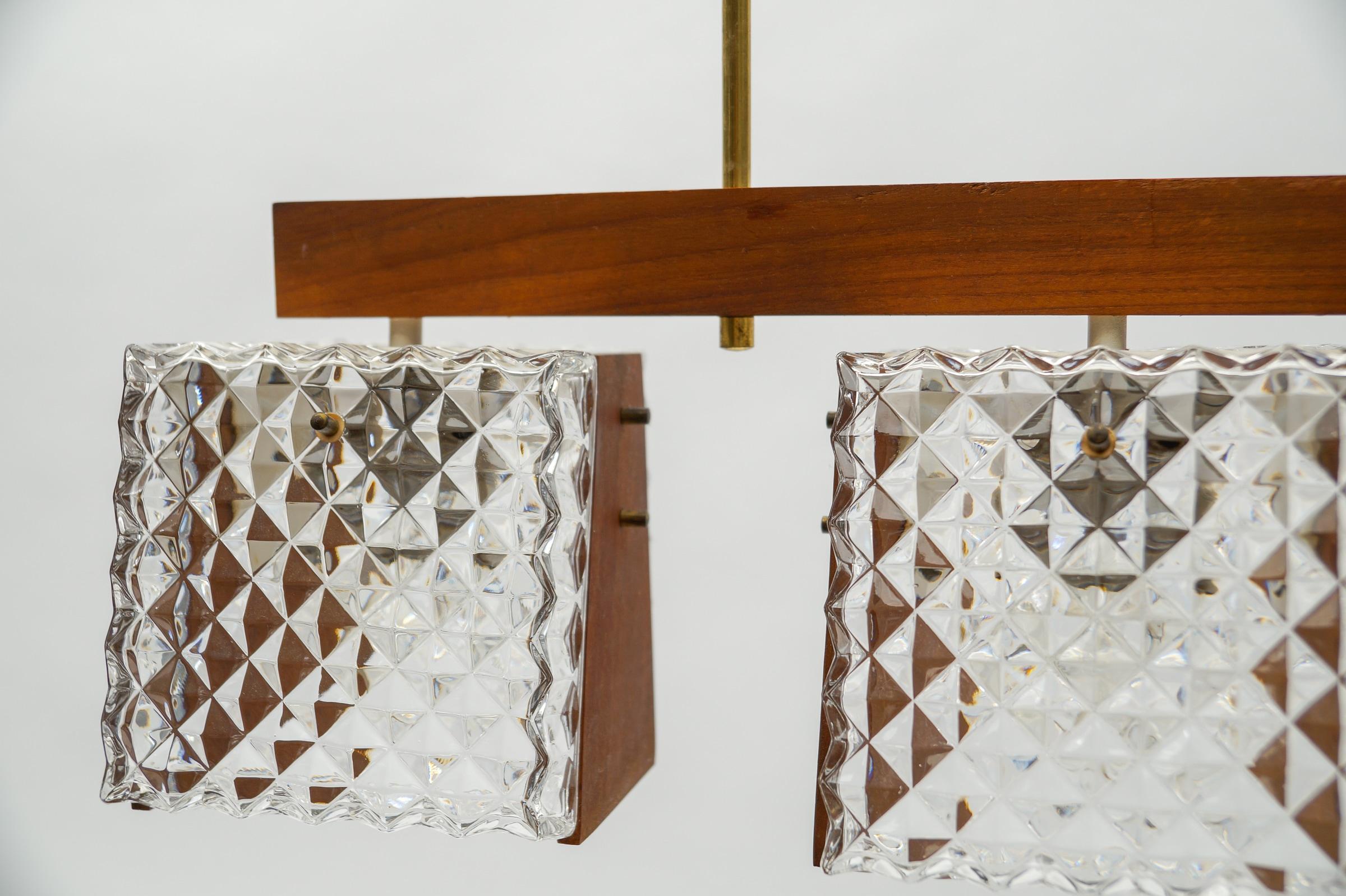 Scandinavian Ceiling Lamp Made in Teak, Crystal Glass and Brass, 1960s, 1960s For Sale 3
