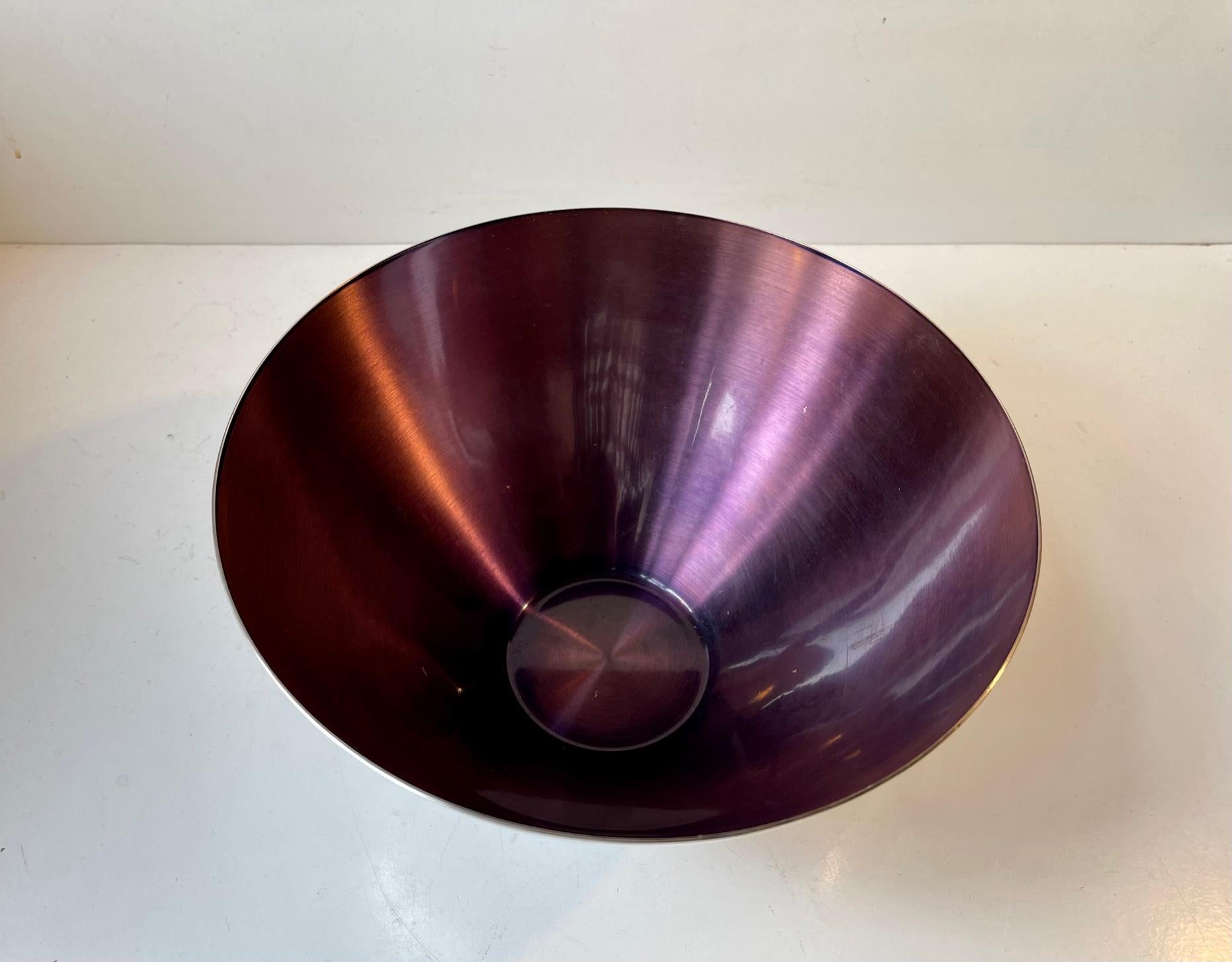 Scandinavian Modern Scandinavian Centerpiece Bowl in Silver Plate & Purple Enamel, 1950s For Sale