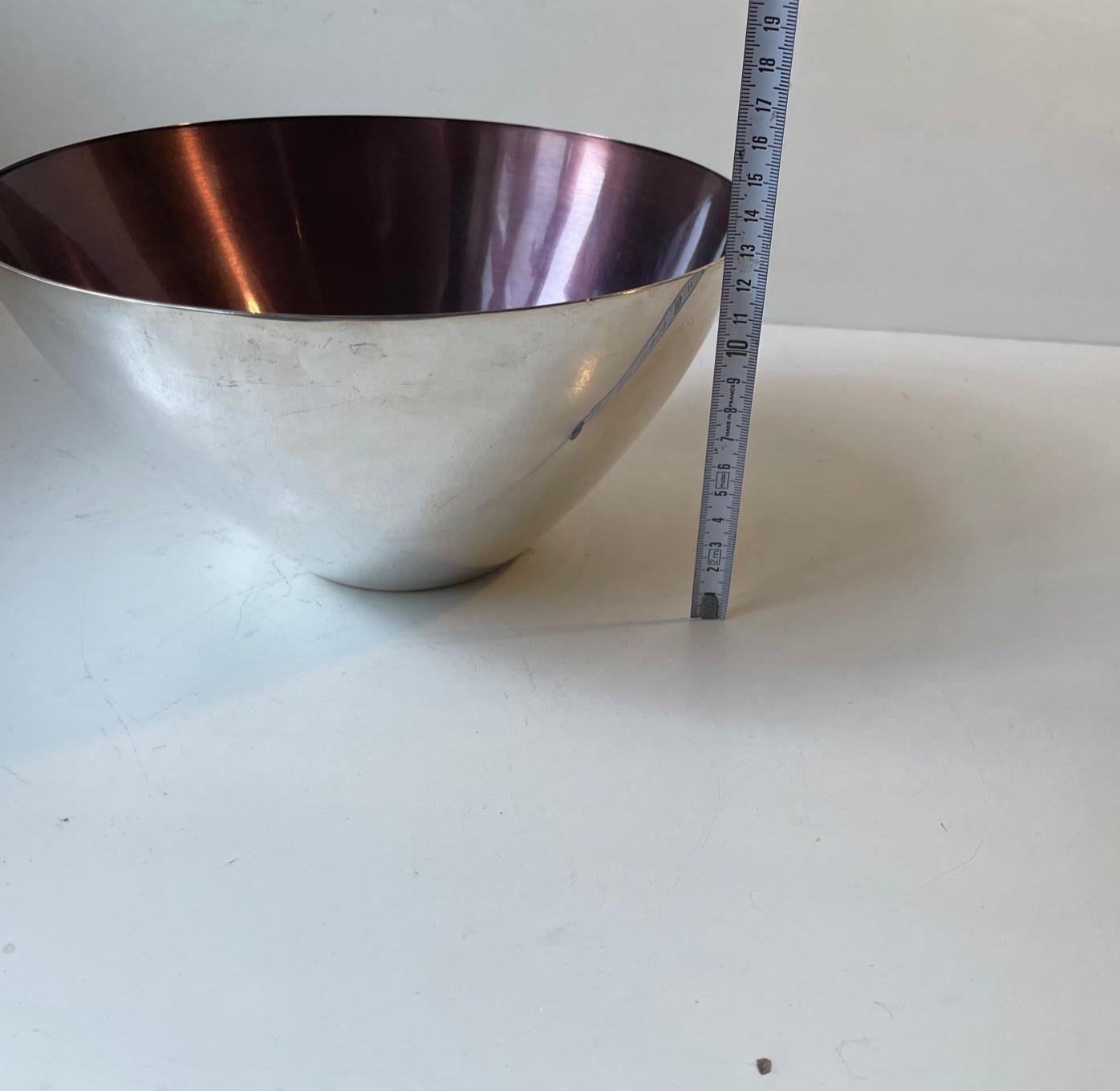 Scandinavian Centerpiece Bowl in Silver Plate & Purple Enamel, 1950s For Sale 2