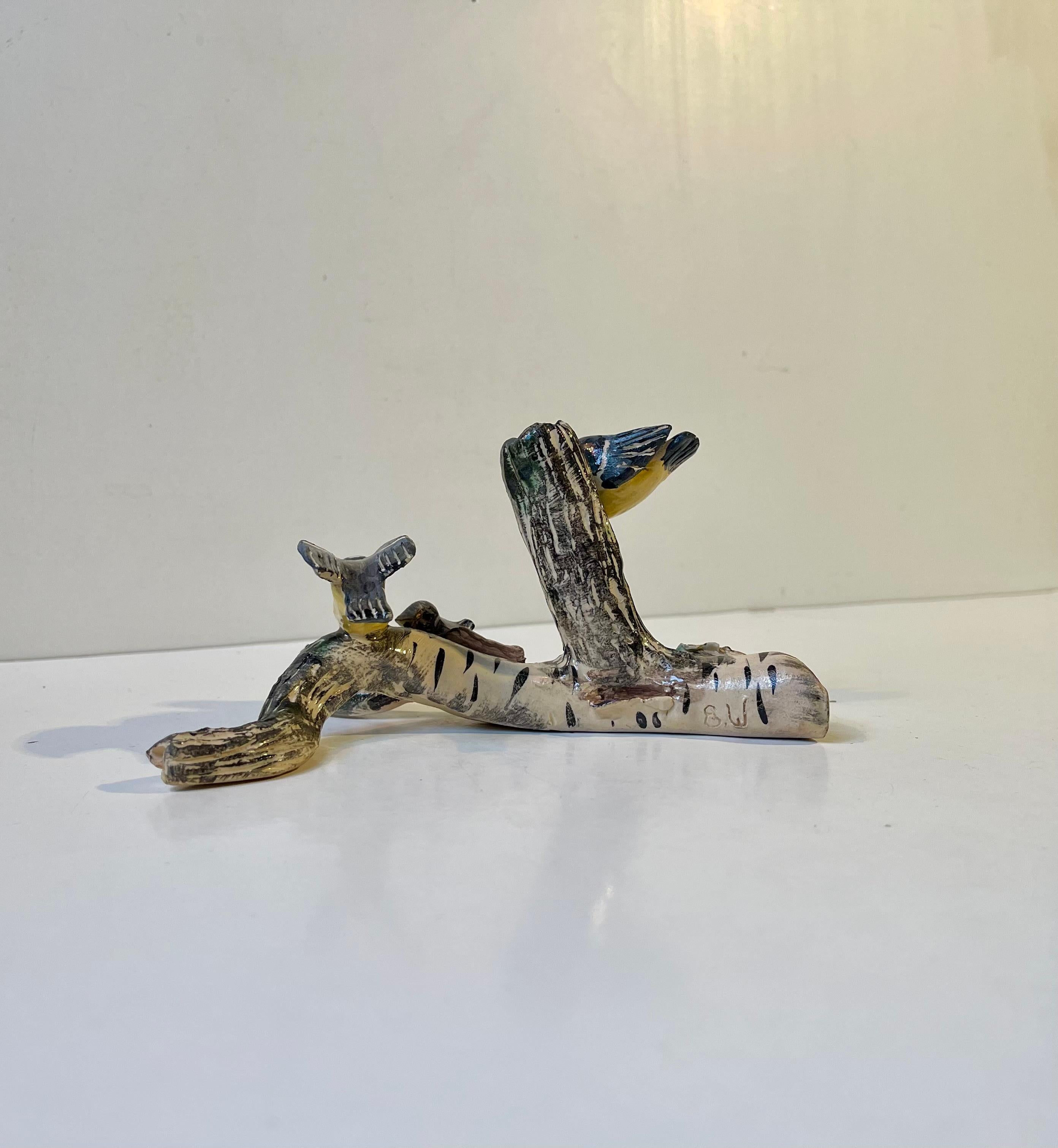 Scandinavian Ceramic Microcosmos Pen-Holder w. Blue Tits on a Birch Branch For Sale 4