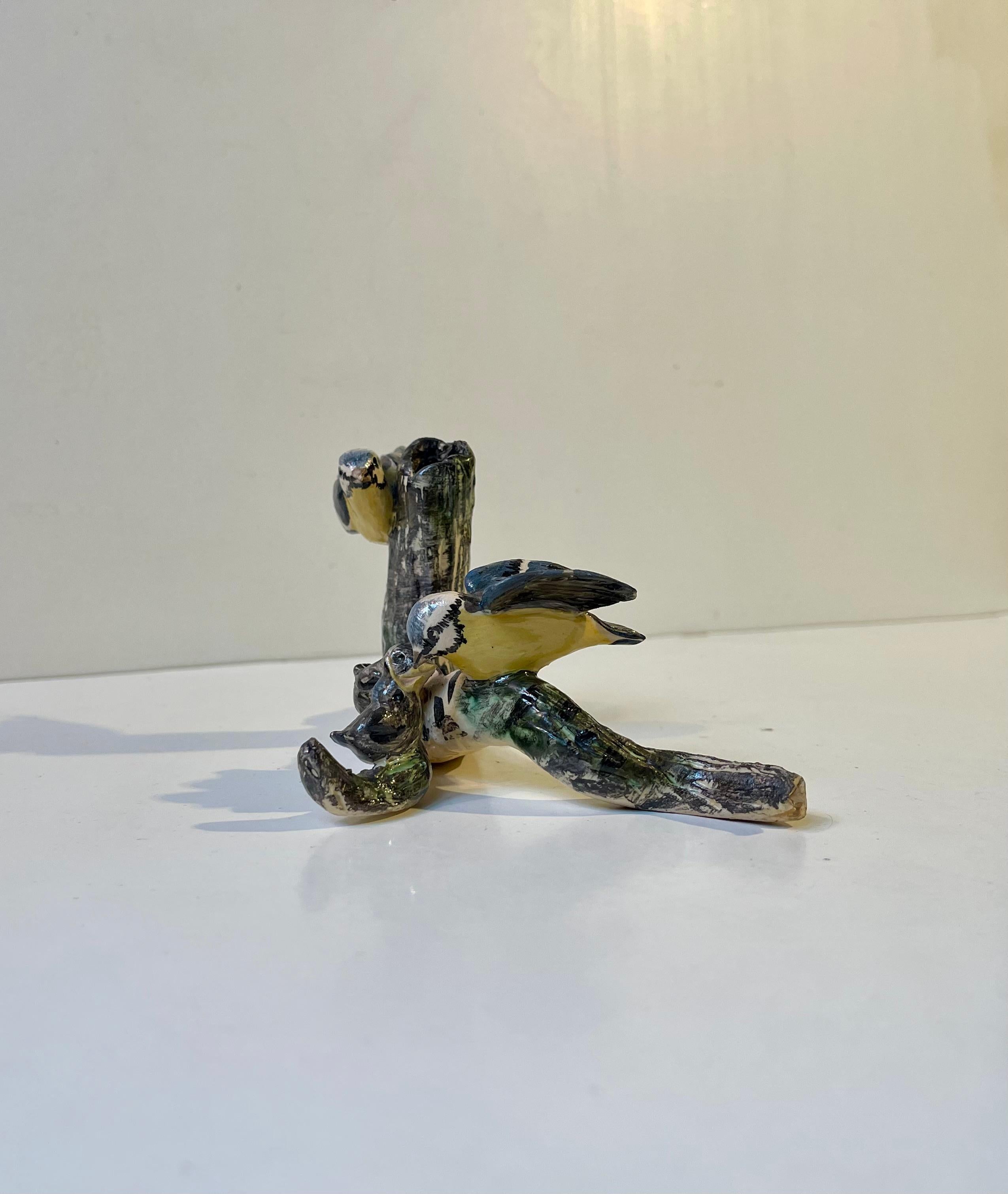Scandinavian Ceramic Microcosmos Pen-Holder w. Blue Tits on a Birch Branch For Sale 5
