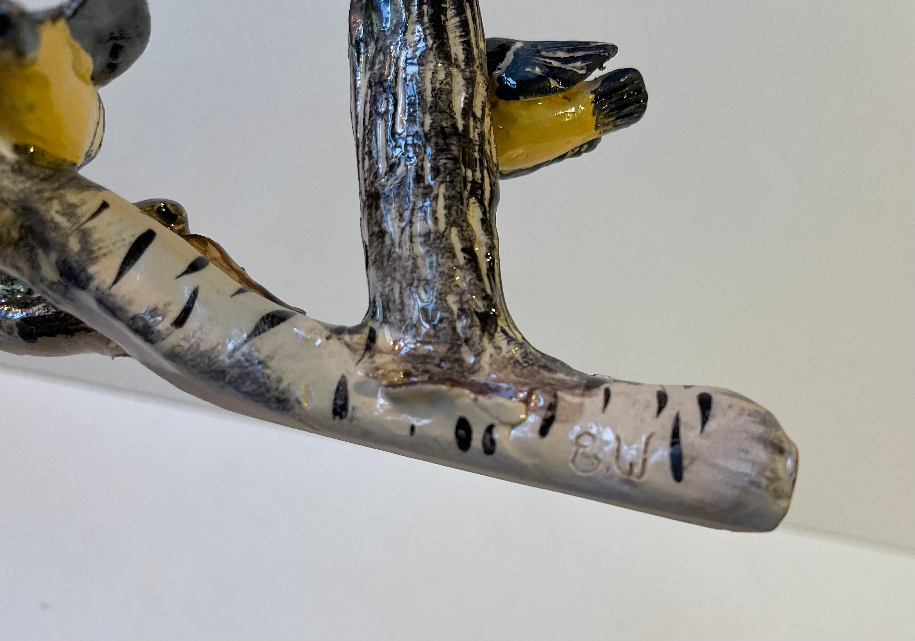 Scandinavian Ceramic Microcosmos Pen-Holder w. Blue Tits on a Birch Branch For Sale 7