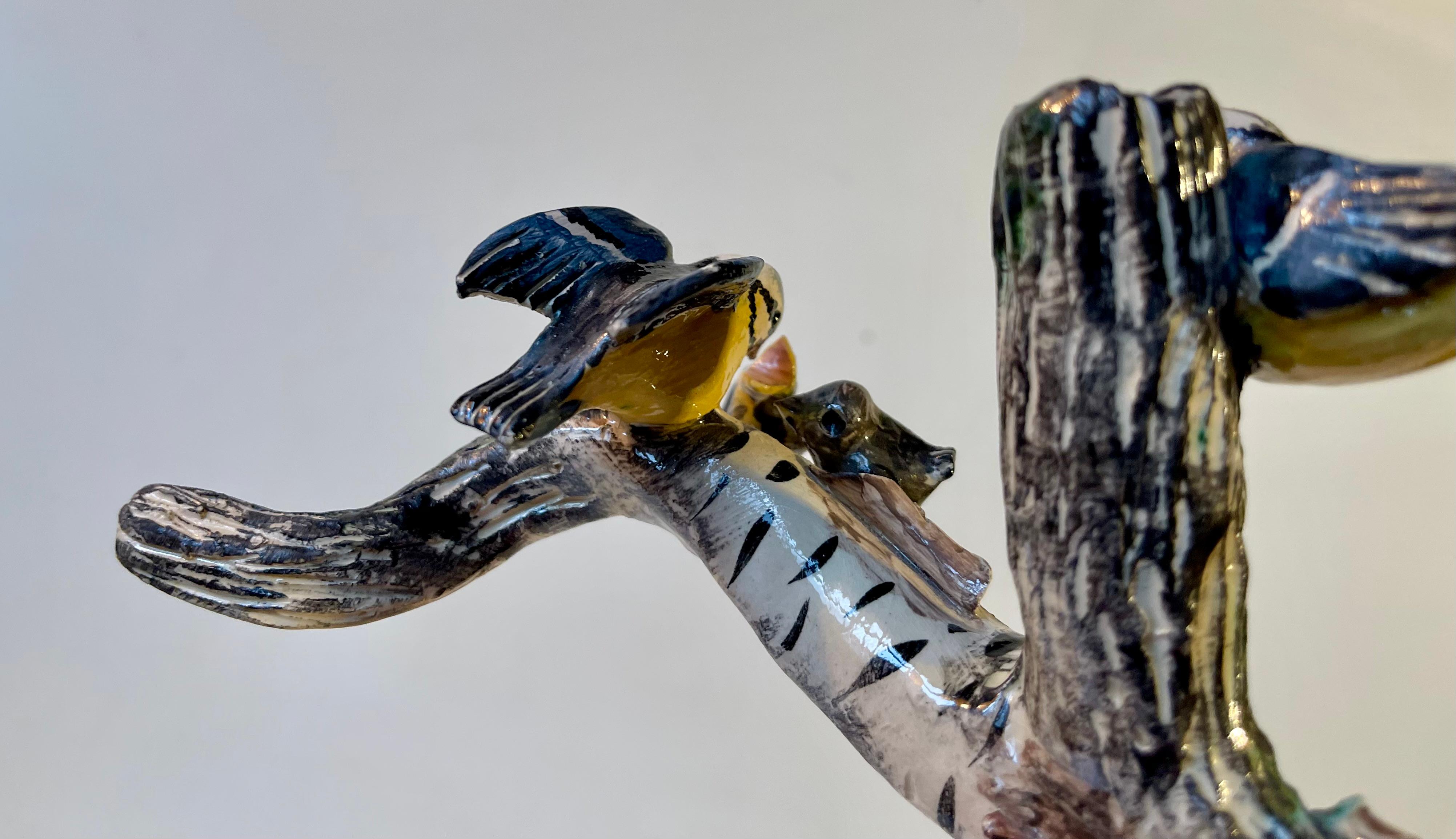 Scandinavian Ceramic Microcosmos Pen-Holder w. Blue Tits on a Birch Branch In Good Condition For Sale In Esbjerg, DK