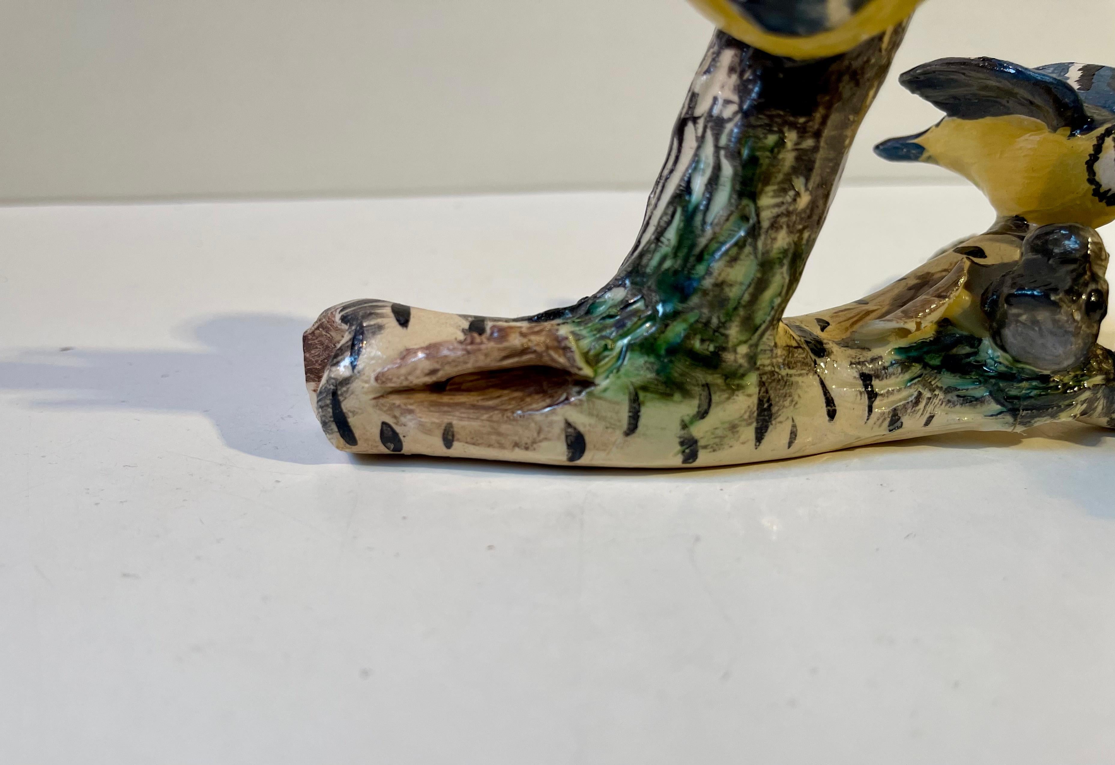 Scandinavian Ceramic Microcosmos Pen-Holder w. Blue Tits on a Birch Branch For Sale 2