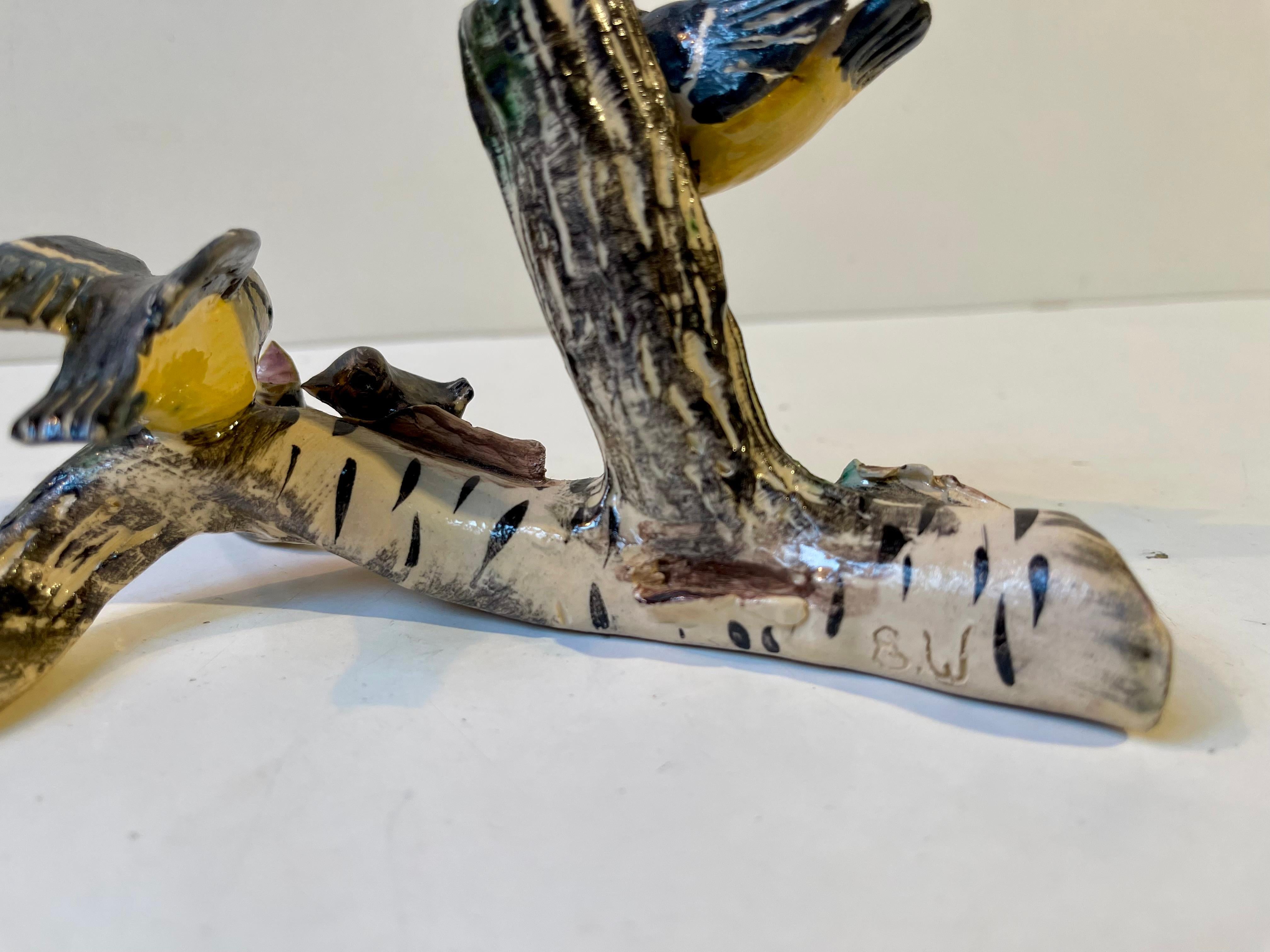 Scandinavian Ceramic Microcosmos Pen-Holder w. Blue Tits on a Birch Branch For Sale 3