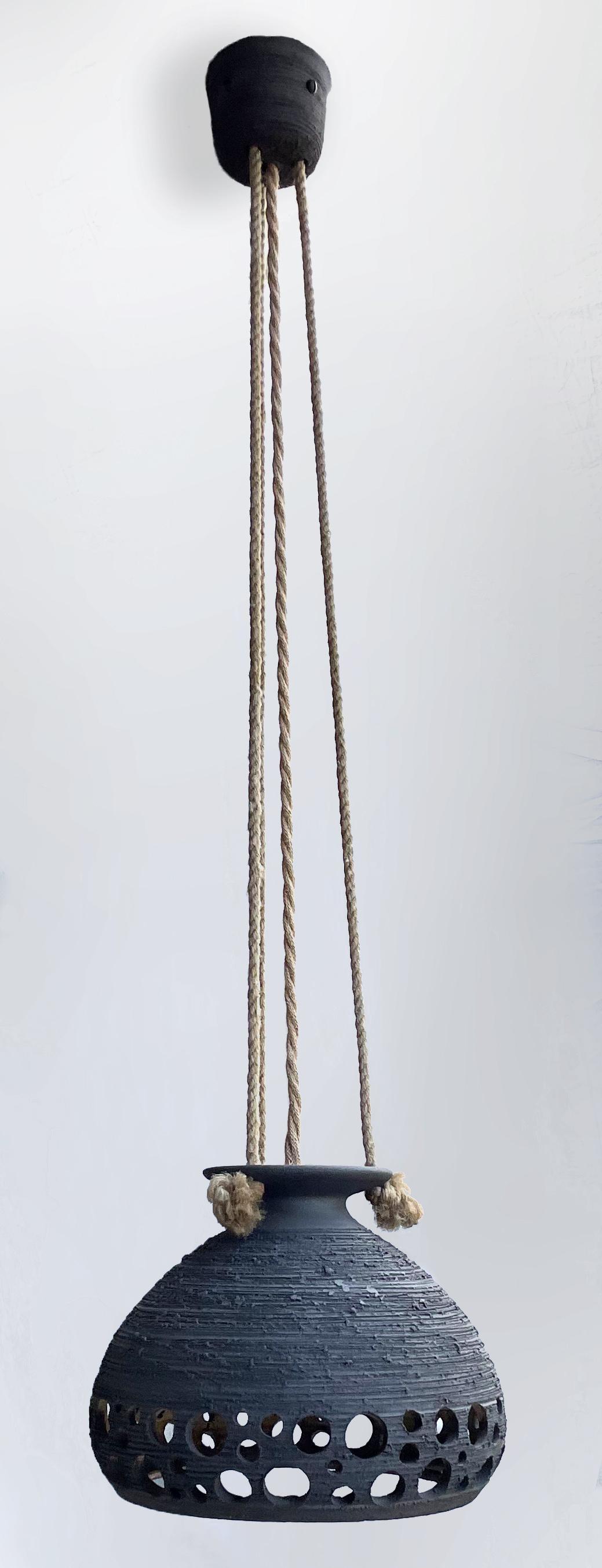 Scandinavian Ceramic Rope Pendant Light In Good Condition For Sale In Los Angeles, CA