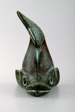 Scandinavian Ceramist, Dolphin in Ceramics, Glazed Green