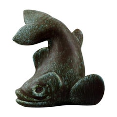 Scandinavian Ceramist, Dolphin in Ceramics, Glazed Green