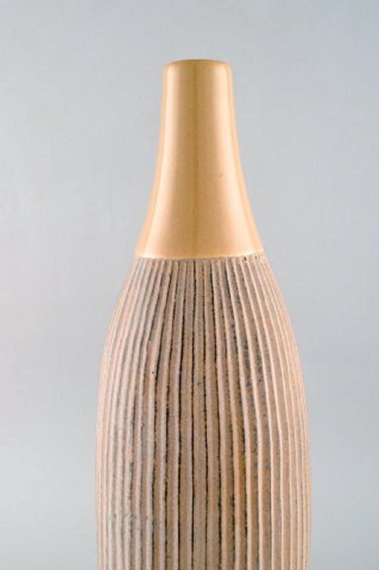 Scandinavian Modern Scandinavian Ceramist, Large Vase in Glazed Ceramic with Grooved Body For Sale