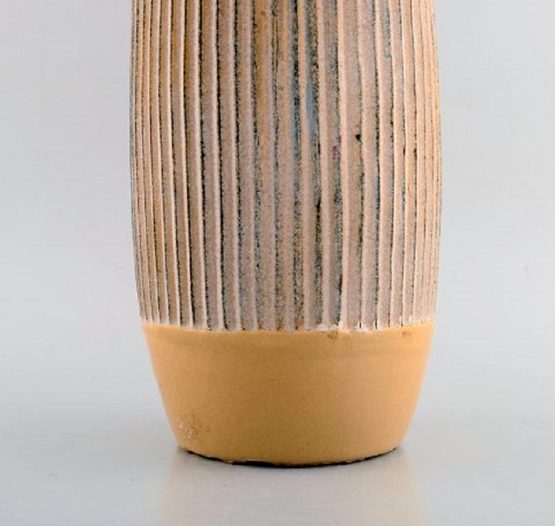 Scandinavian Ceramist, Large Vase in Glazed Ceramic with Grooved Body In Good Condition For Sale In Copenhagen, DK