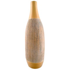 Vintage Scandinavian Ceramist, Large Vase in Glazed Ceramic with Grooved Body