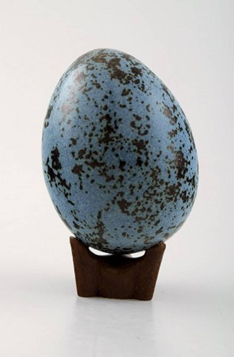 Scandinavian Modern Scandinavian Ceramist, Unique Ceramic Egg on Stand, Blue Tones, circa 1980s