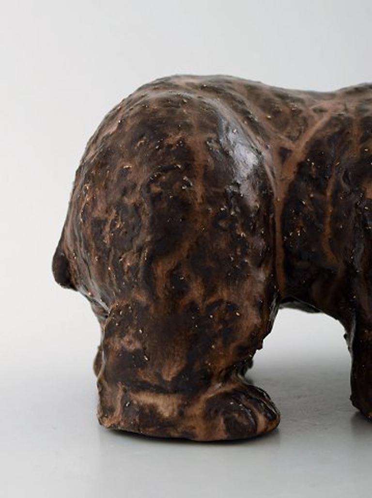 Ceramic Scandinavian Ceramist, Unique Figure of Brown Bear in Glazed Stoneware For Sale