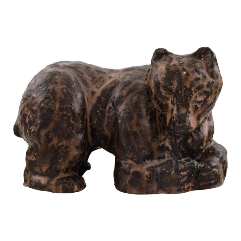 Scandinavian Ceramist, Unique Figure of Brown Bear in Glazed Stoneware For Sale