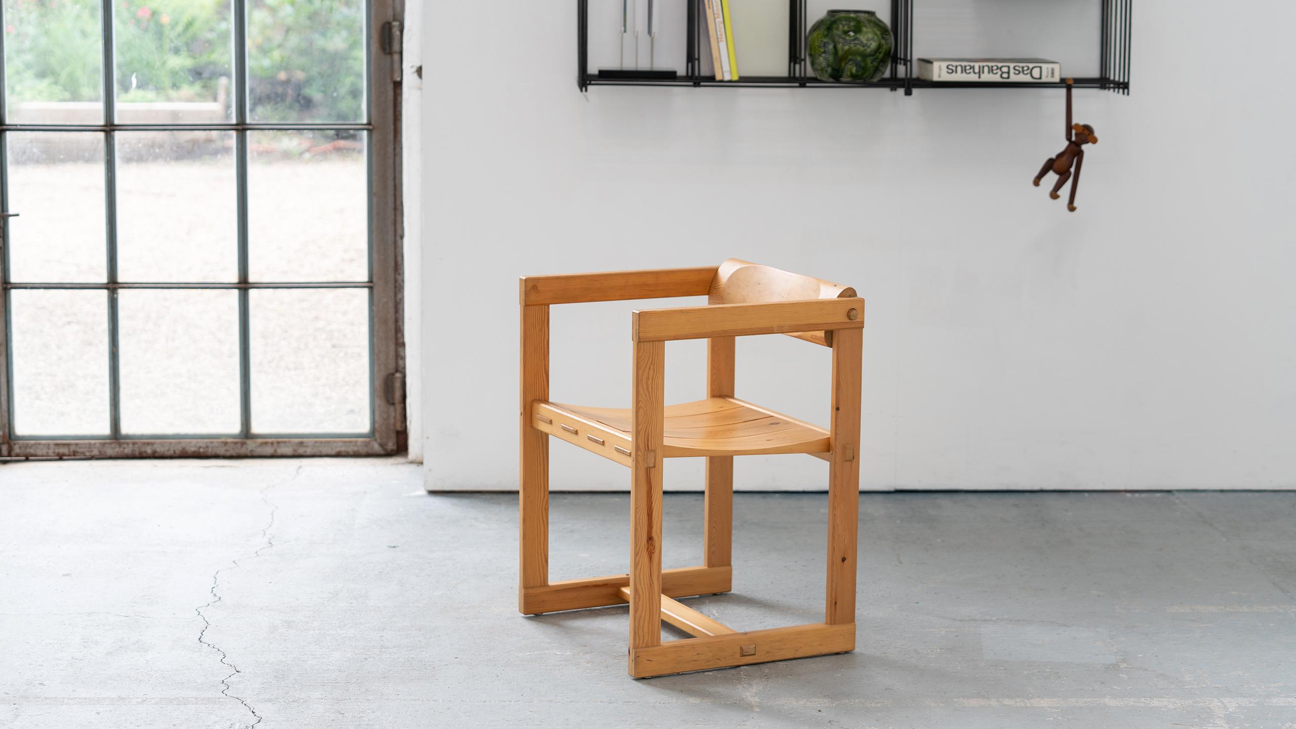 Dining chair in massive pine by Edvin Helseth, 1964 for Trybo Furniture. Made in Norway.

The 